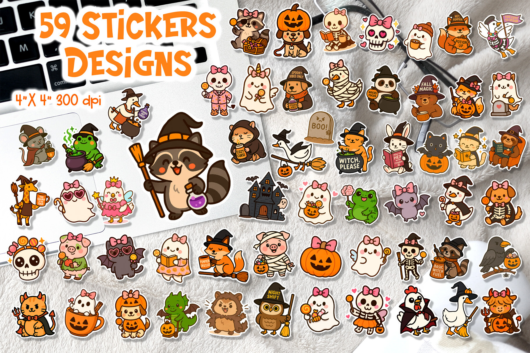 Cute Halloween Animal Stickers PNG Graphic by manechaeva · Creative Fabrica