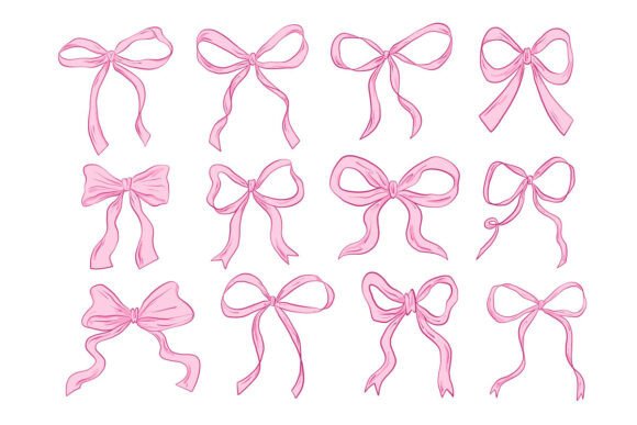 Hand Drawn Pink Ribbon Bow Collection