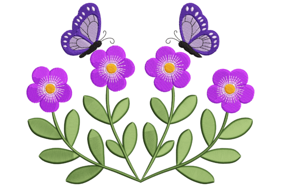 Purple Flowers and Butterflies
