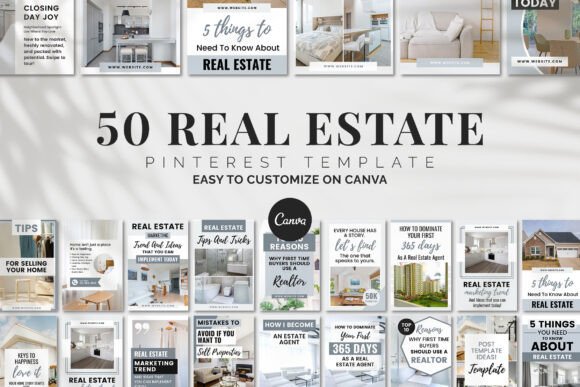 Preview of Real Estate Pinterest Canva Template real estate social media template