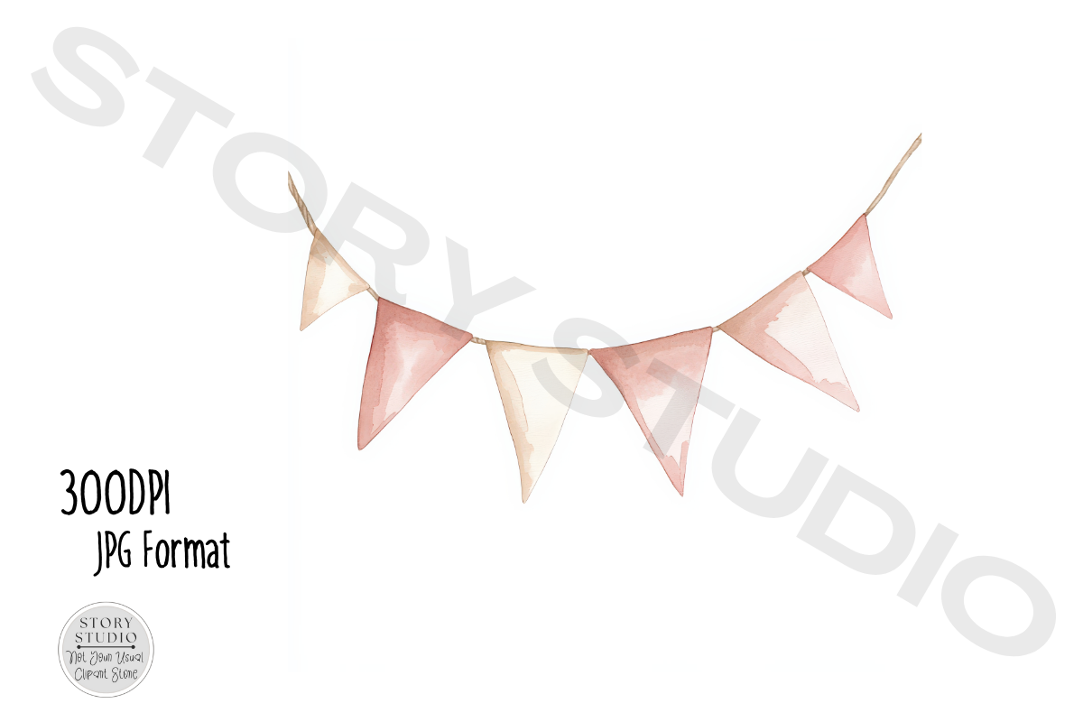 Watercolor Pastel Bunting Flags Clipart Graphic by Story Studio ...