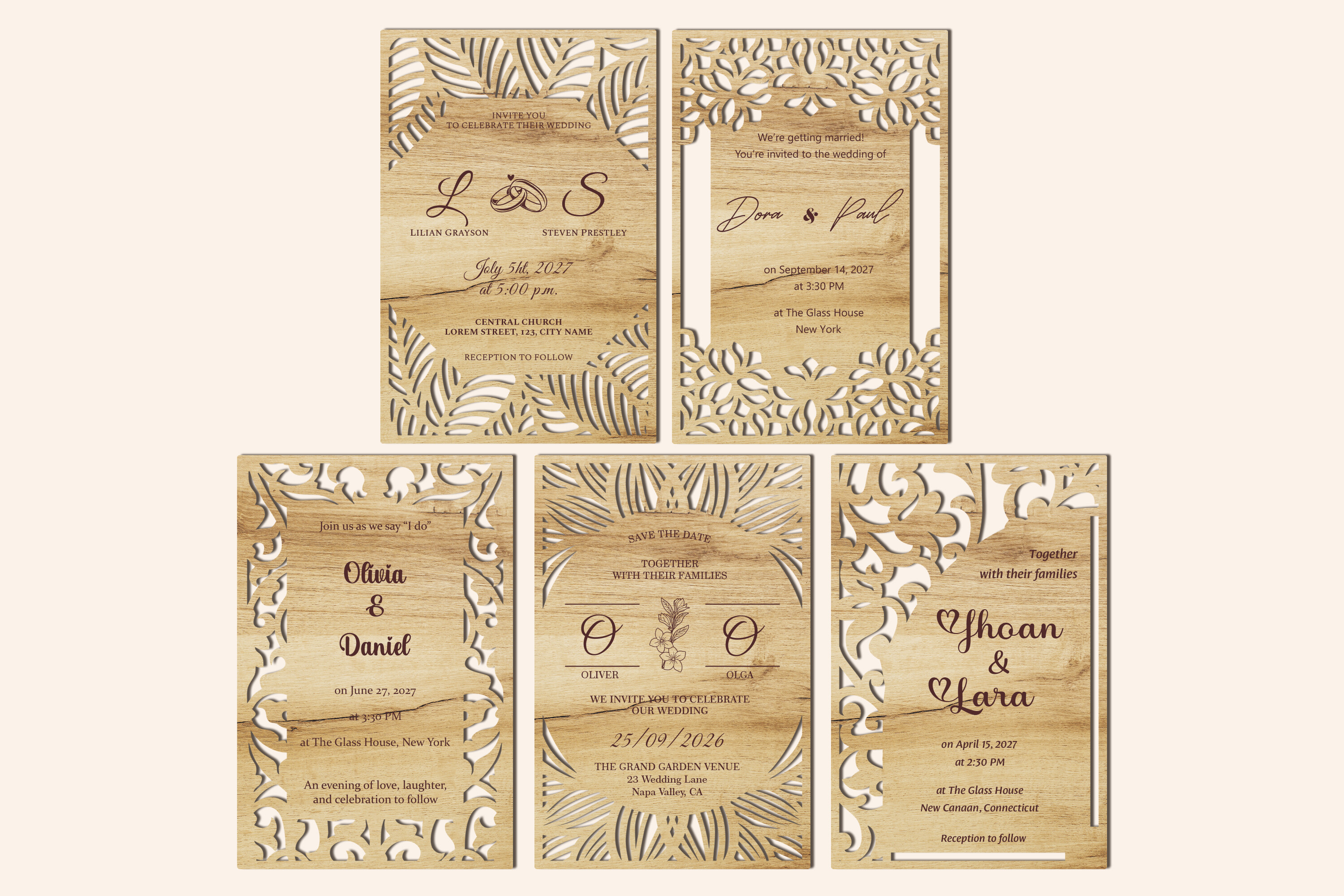 Wedding Invitation Set of 5