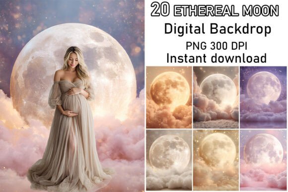 Preview of Ethereal Dreamy Moon Digital Backdrops digital backdrop