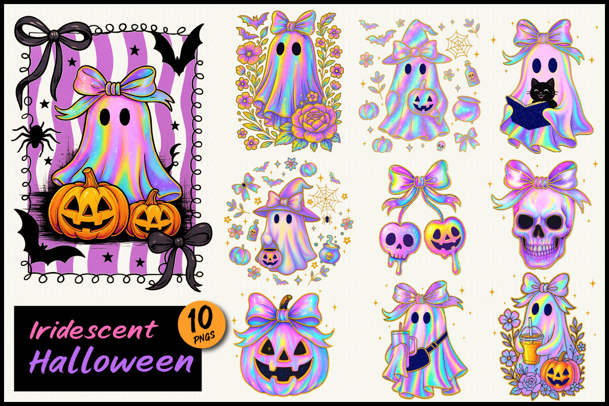 Halloween Iridescent Ghost Bundle Png Graphic by DSIGNS · Creative Fabrica