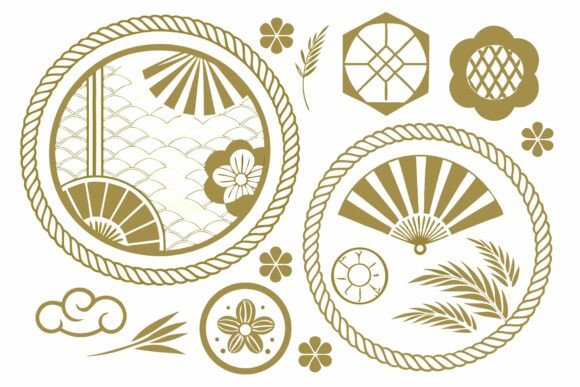 Japanese Geometric Gold Patterns Set Graphic Illustrations By MH Creation House