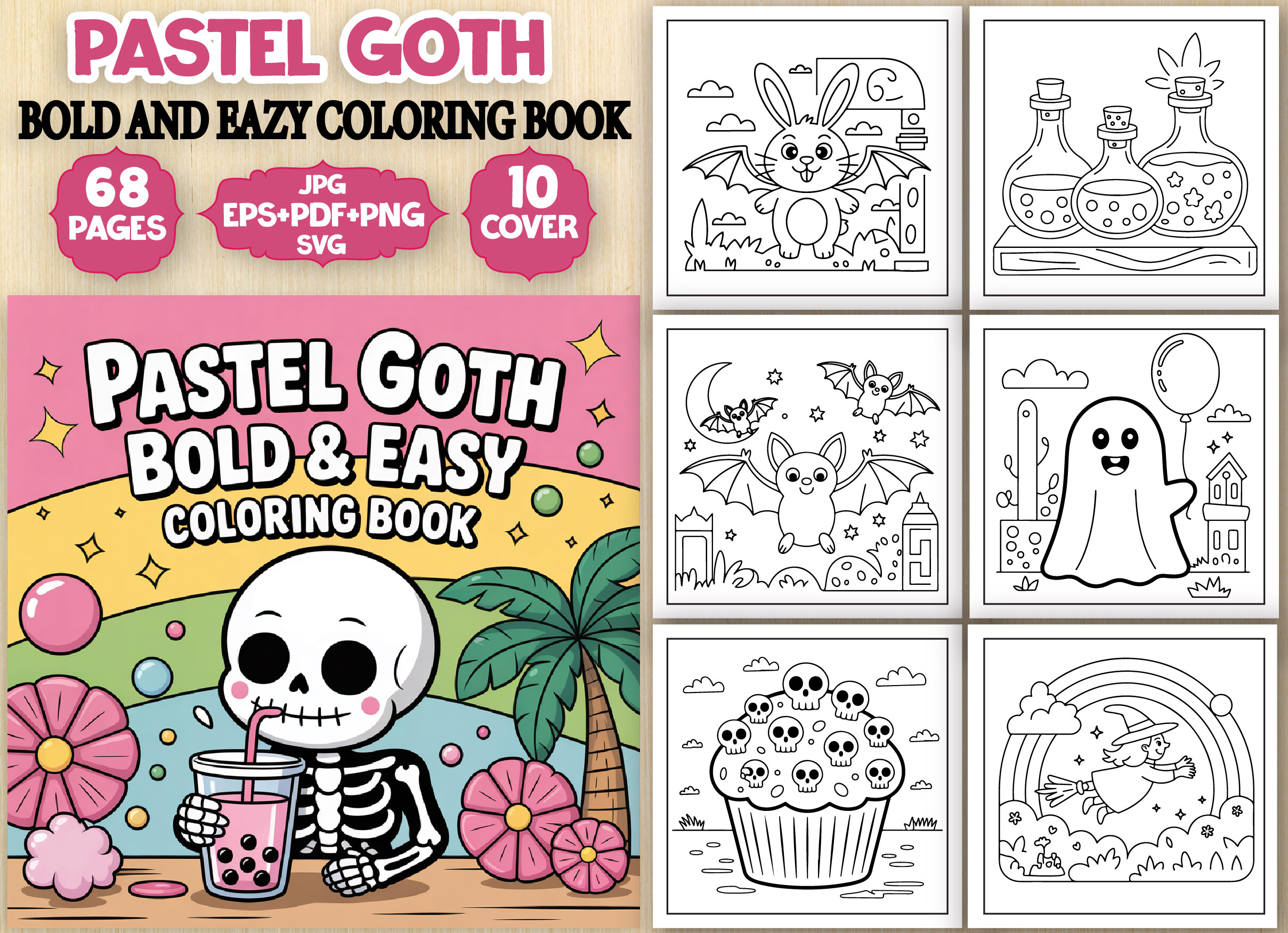 Pastel Goth Bold and Easy Coloring Book