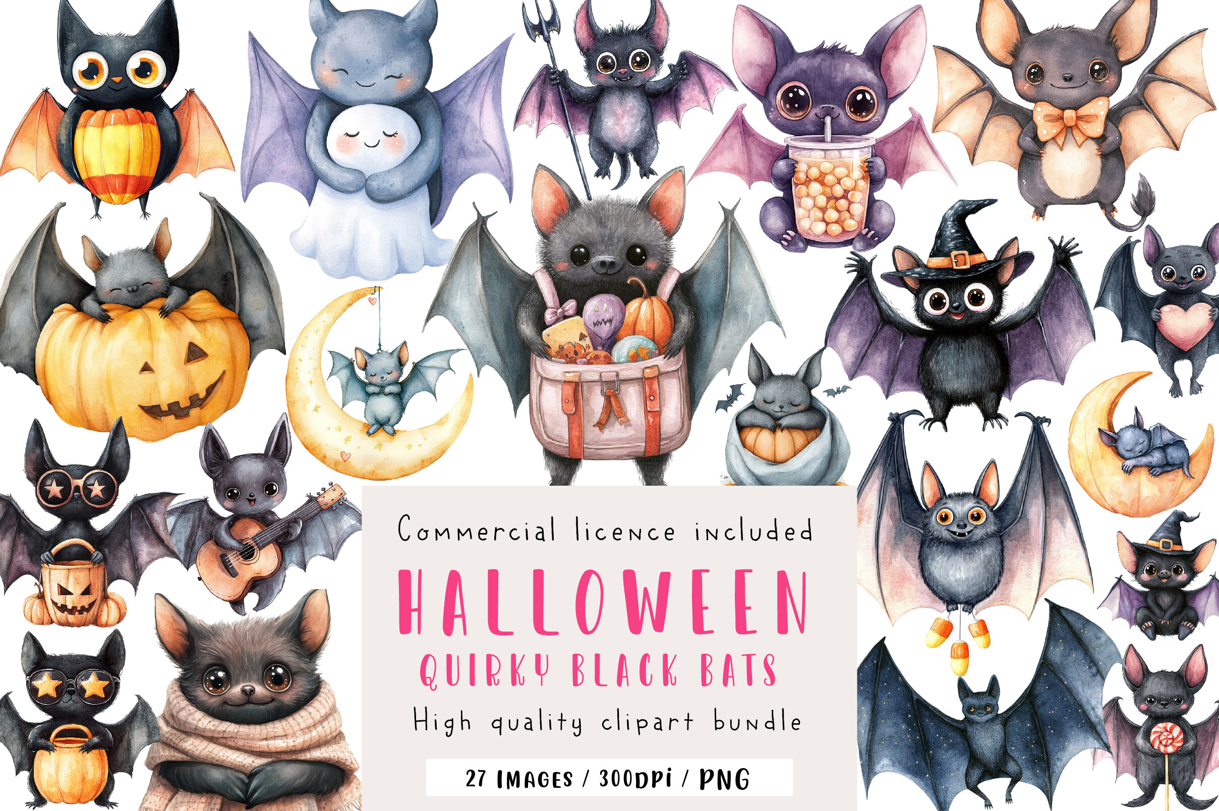 Quirky Halloween Black Bats Clipart Graphic by Dreamshop · Creative Fabrica