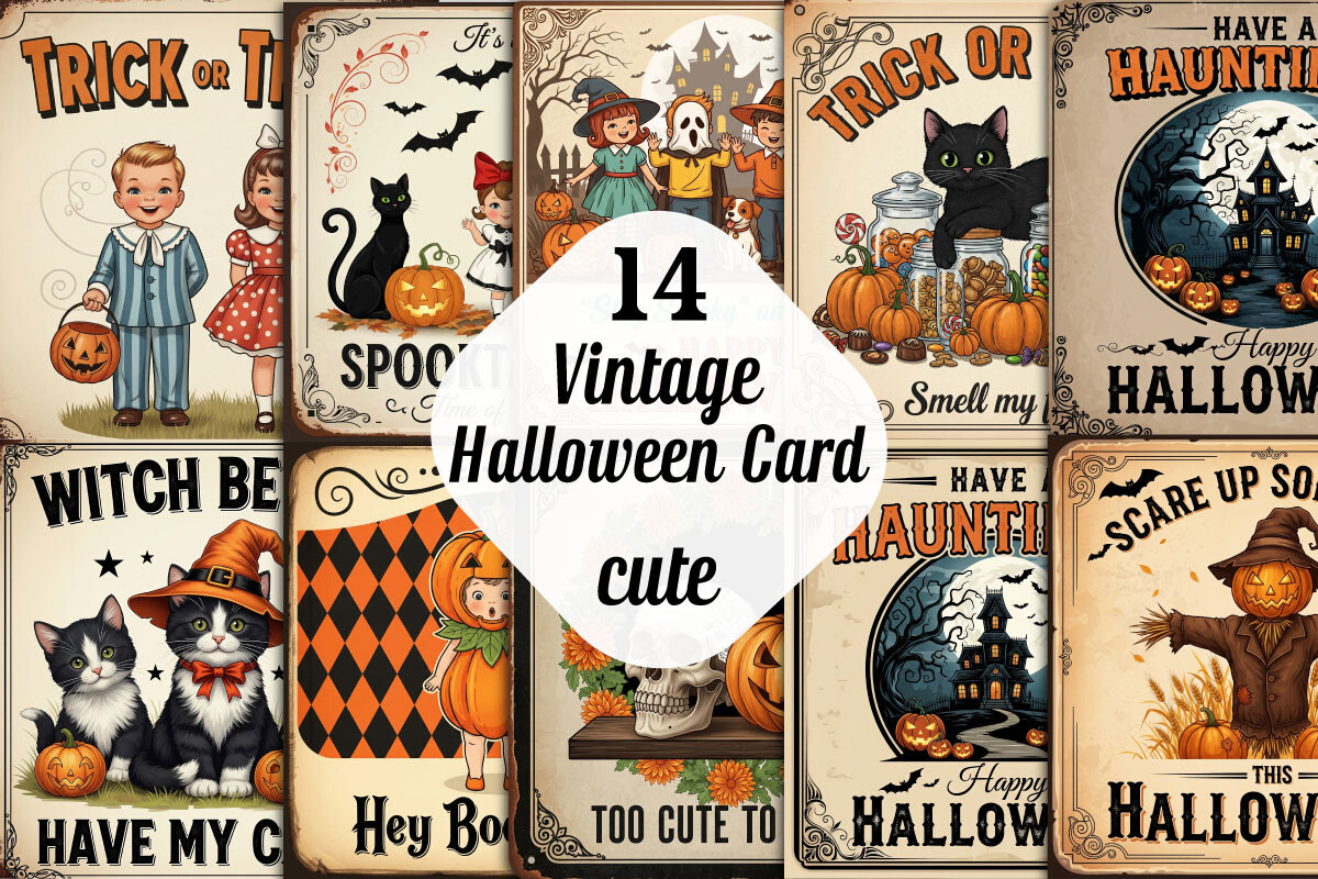 Vintage Halloween Card PNG Sublimation