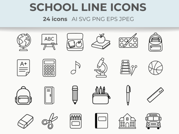 Back to School Line Icons | Student SVG Graphic Icons By CozyNest Studio