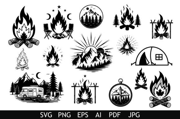 Camping Adventure Campfire Vector Set