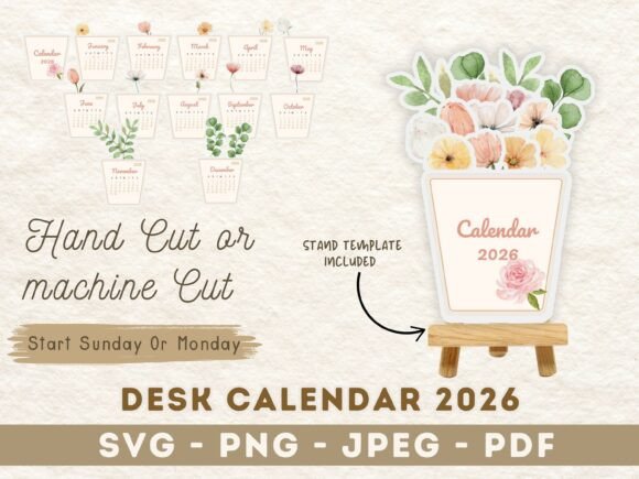 Flower Desk Calendar 2026 Printable