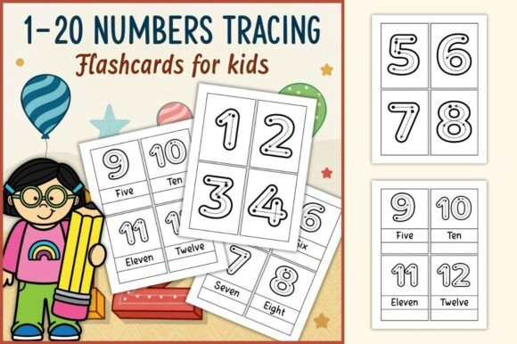 Number Tracing to 20 Flashcards for Kids