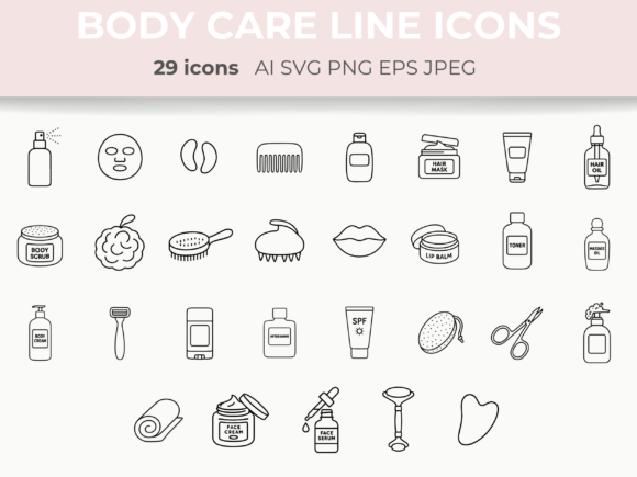 Skin Hair Body Care Line Icons Svg Graphics