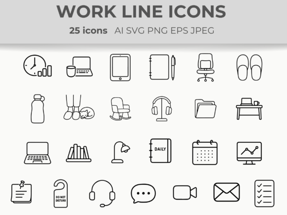 Work from Home Line Icons Online Busines Graphic Icons By CozyNest Studio