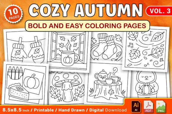 Cozy Autumn Bold and Easy Coloring Pages
