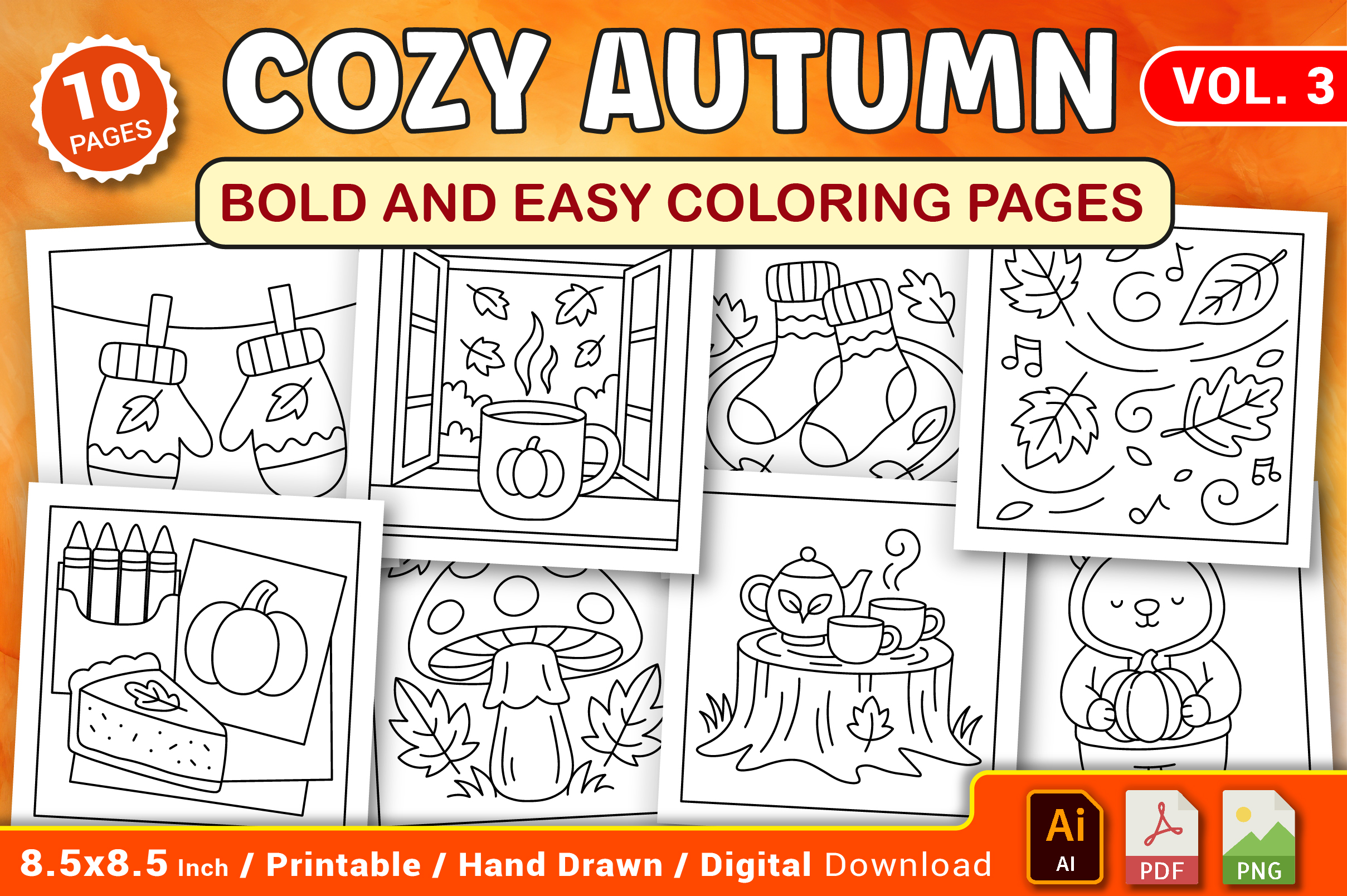 Cozy Autumn Bold and Easy Coloring Pages