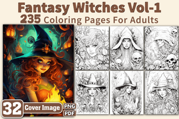 Fantasy Witches Coloring Pages Adults V1