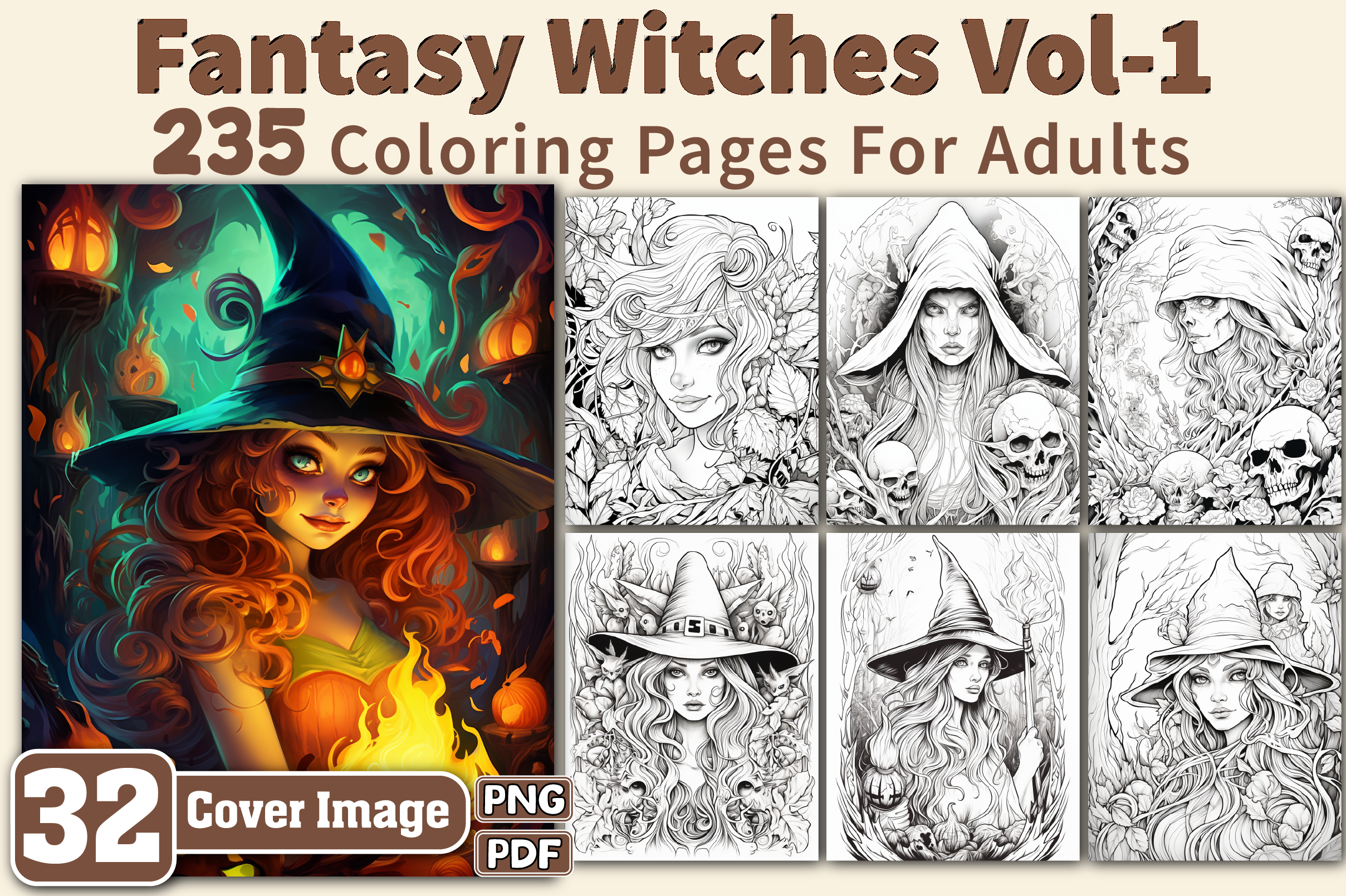 Fantasy Witches Coloring Pages Adults V1