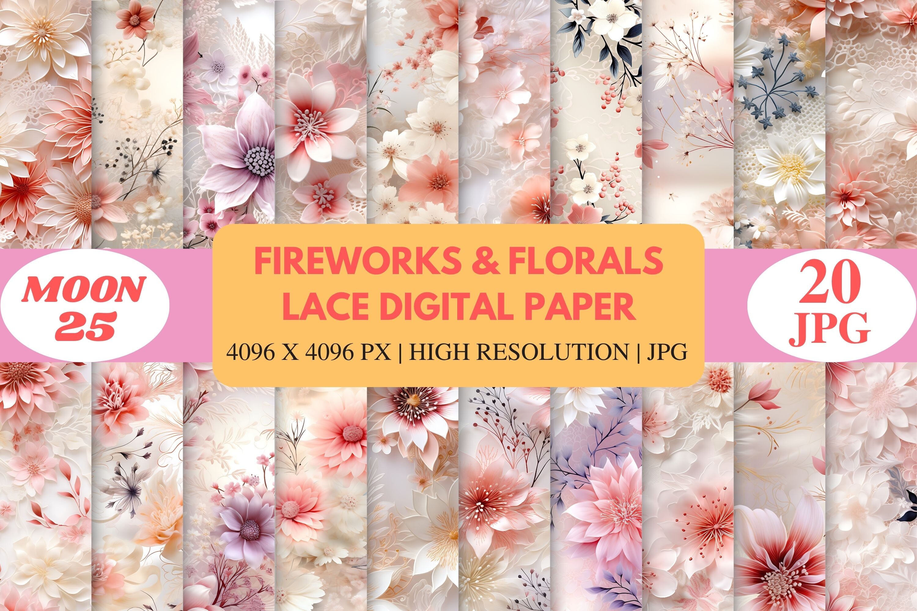 Fireworks & Florals Lace Digital Paper Graphic by Moon25 · Creative Fabrica