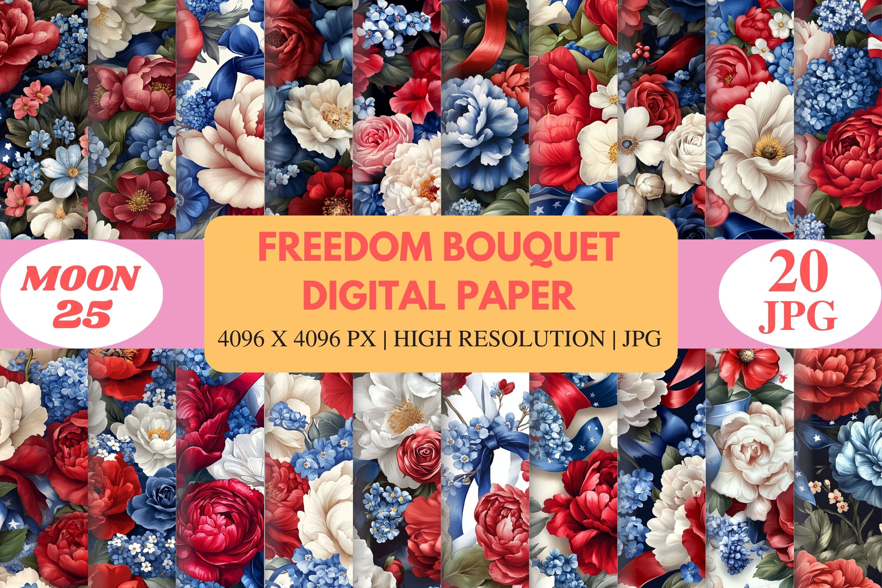 Freedom Bouquet Digital Paper Graphic by Moon25 · Creative Fabrica