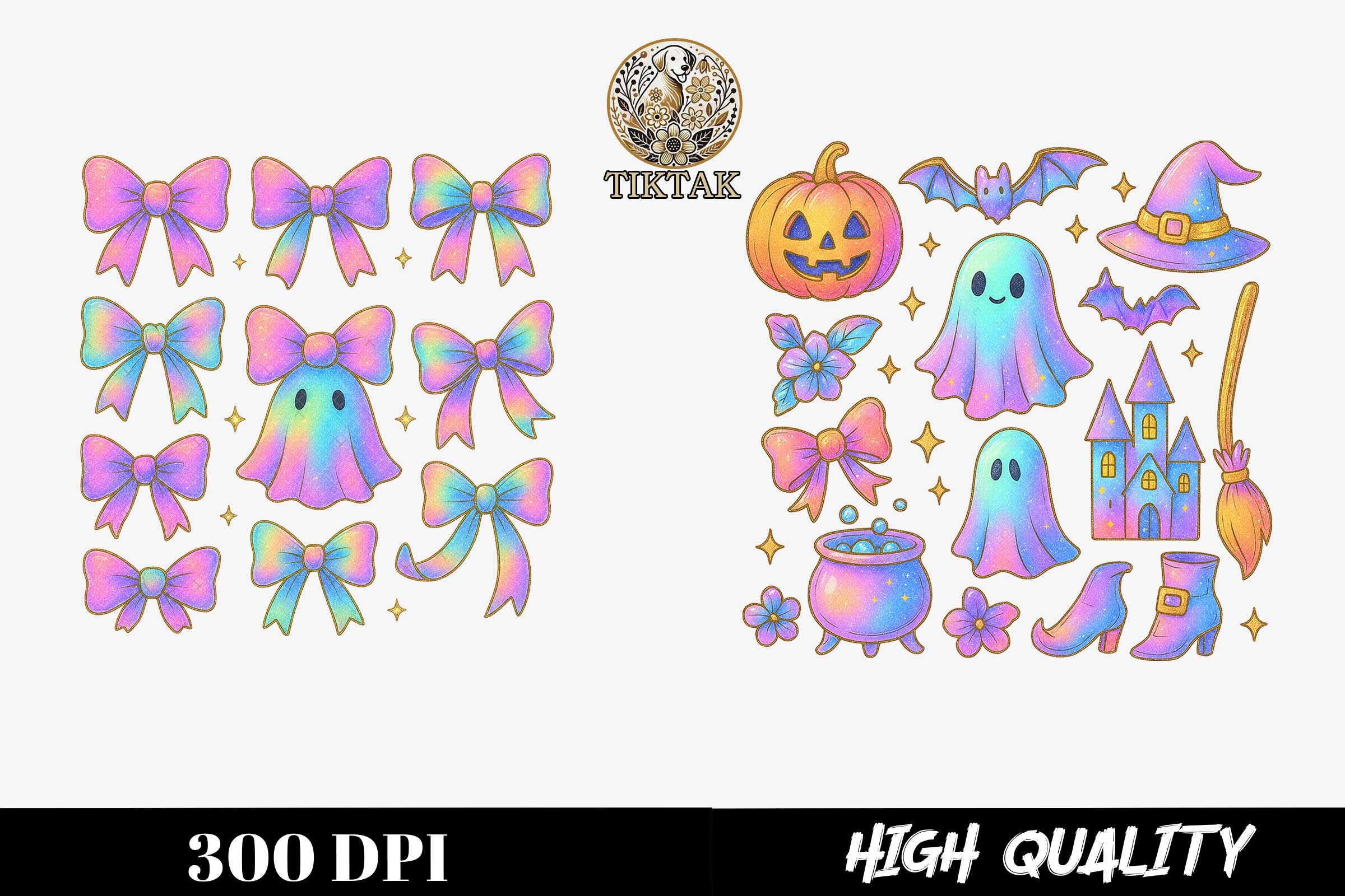 Iridescent Halloween Bundle Kawaii Ghost Graphic by TikTac · Creative ...
