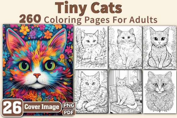 Tiny Cats Coloring Pages for Adults