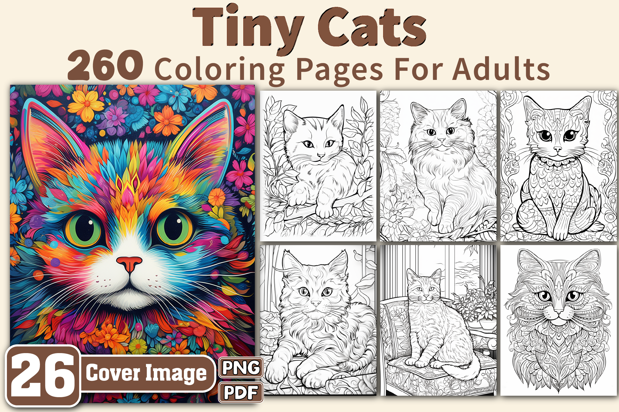 Tiny Cats Coloring Pages for Adults