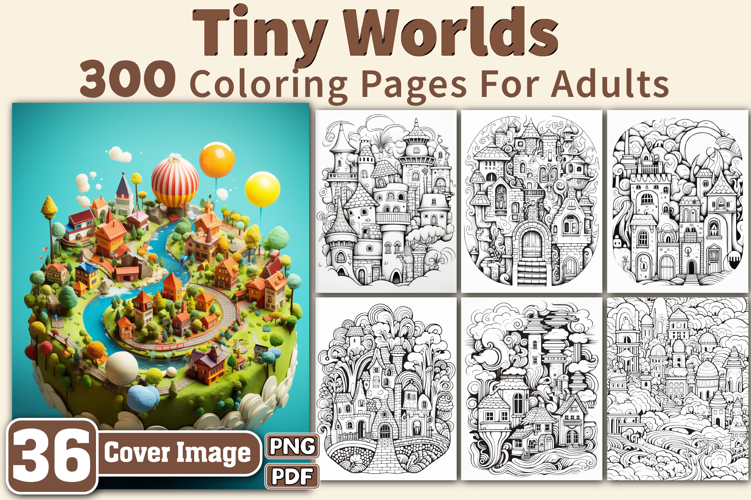 Tiny Worlds Coloring Pages for Adults