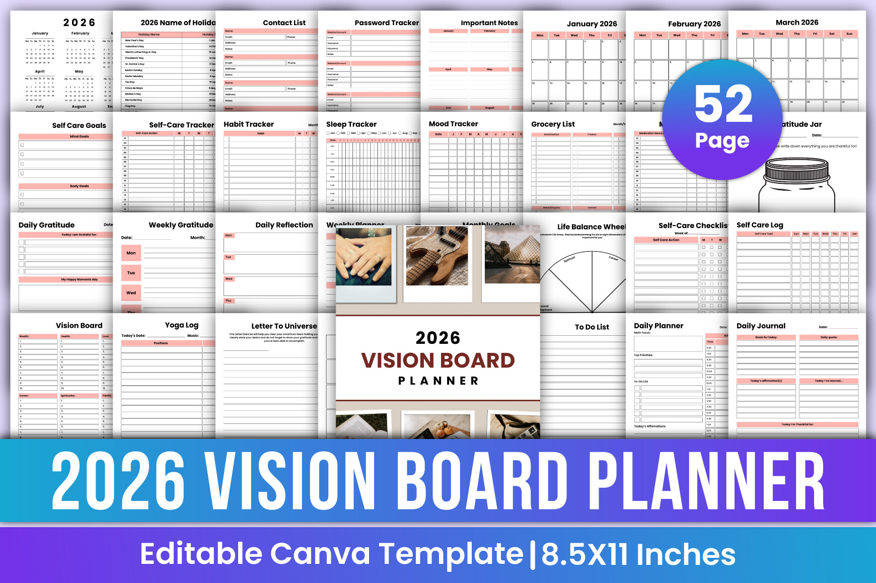 2026 Vision Board Planner Canva Template Graphic by Mustafiz · Creative ...