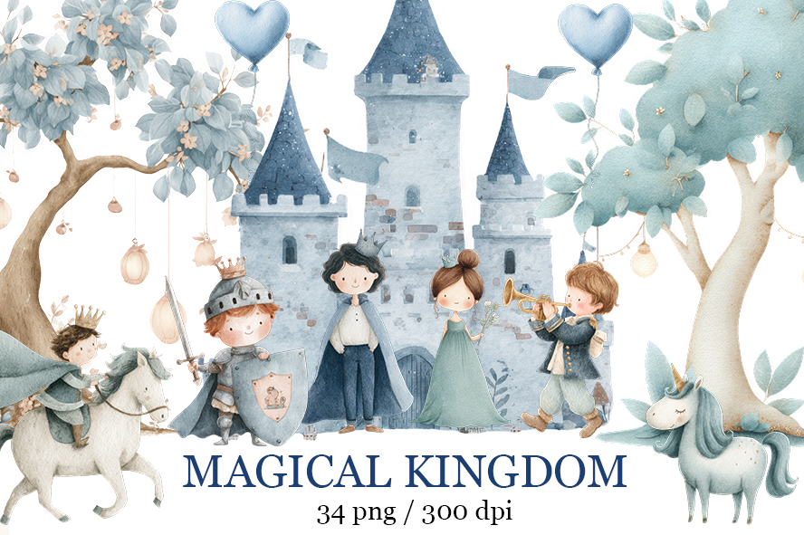 Blue Kingdom Magical Kingdom Watercolor