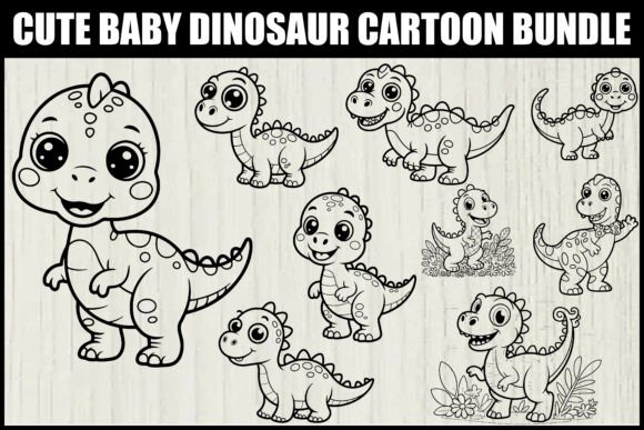 Cute Baby Dinosaur Cartoon Svg Set Graphics