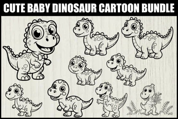 Cute Baby Dinosaur Cartoon Svg Set Graphics