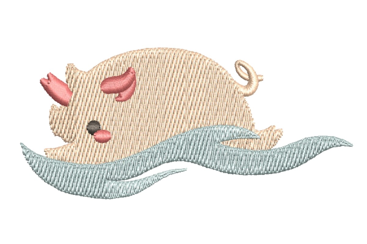Cute Swimming Pig Embroidery Design