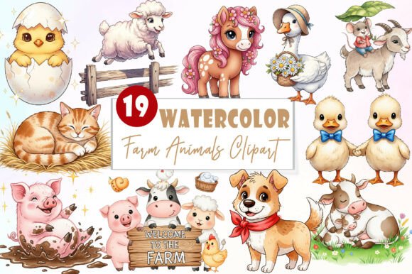 Farm Animals Watercolor Clipart Graphic by Watercolor Clipart ...