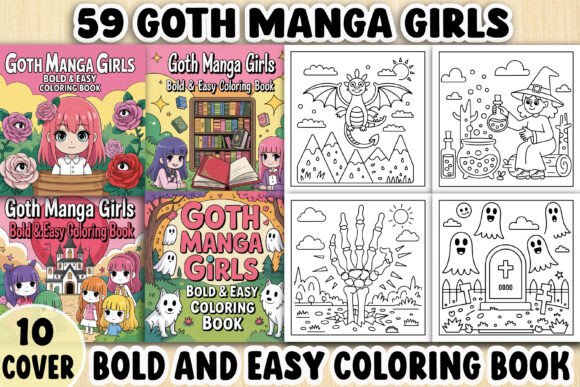 Goth Manga Girl Coloring Book Pages KDP Graphic by Creative Art Drawing ...