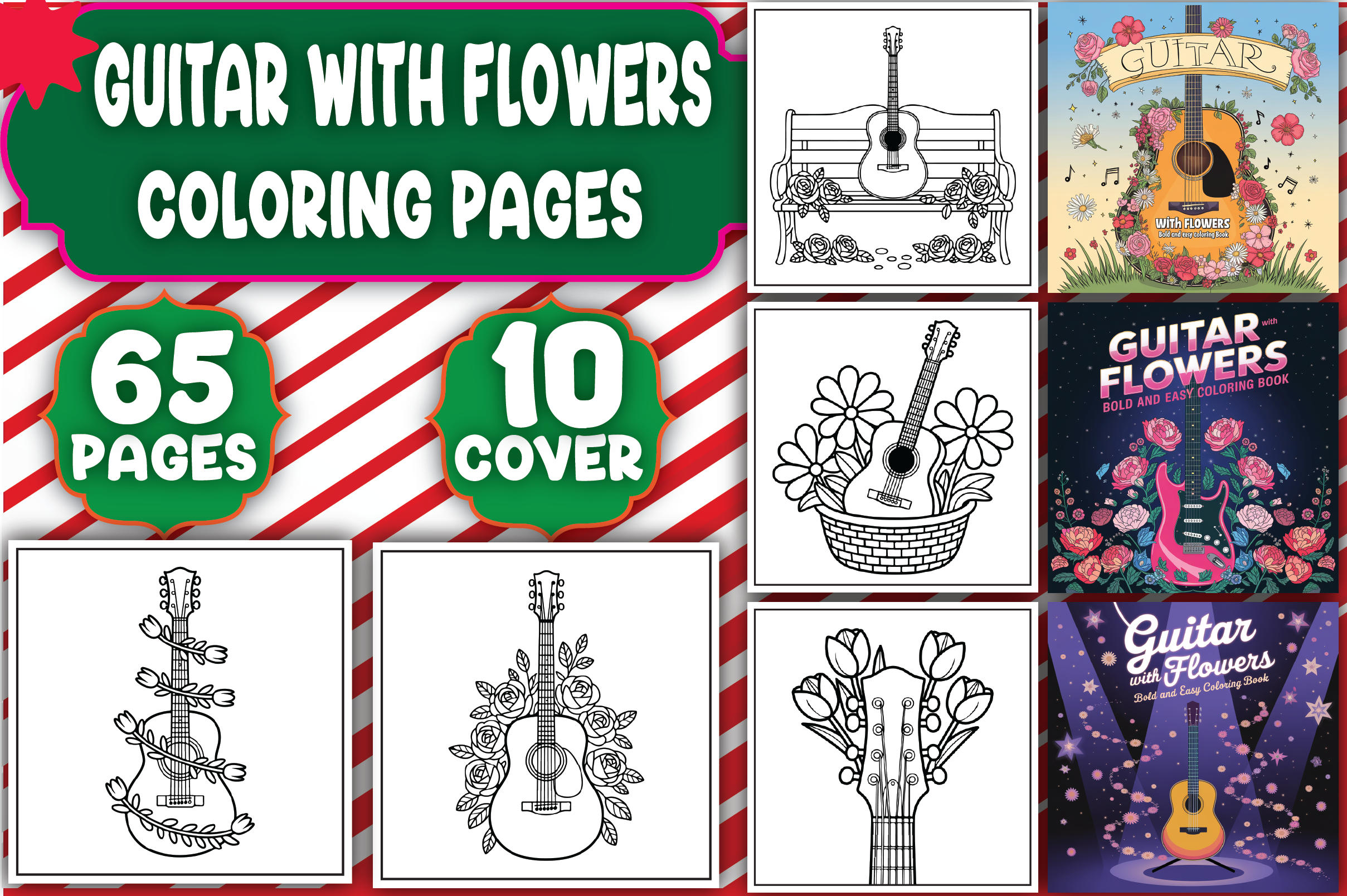 Guitar with Flowers Coloring Pages