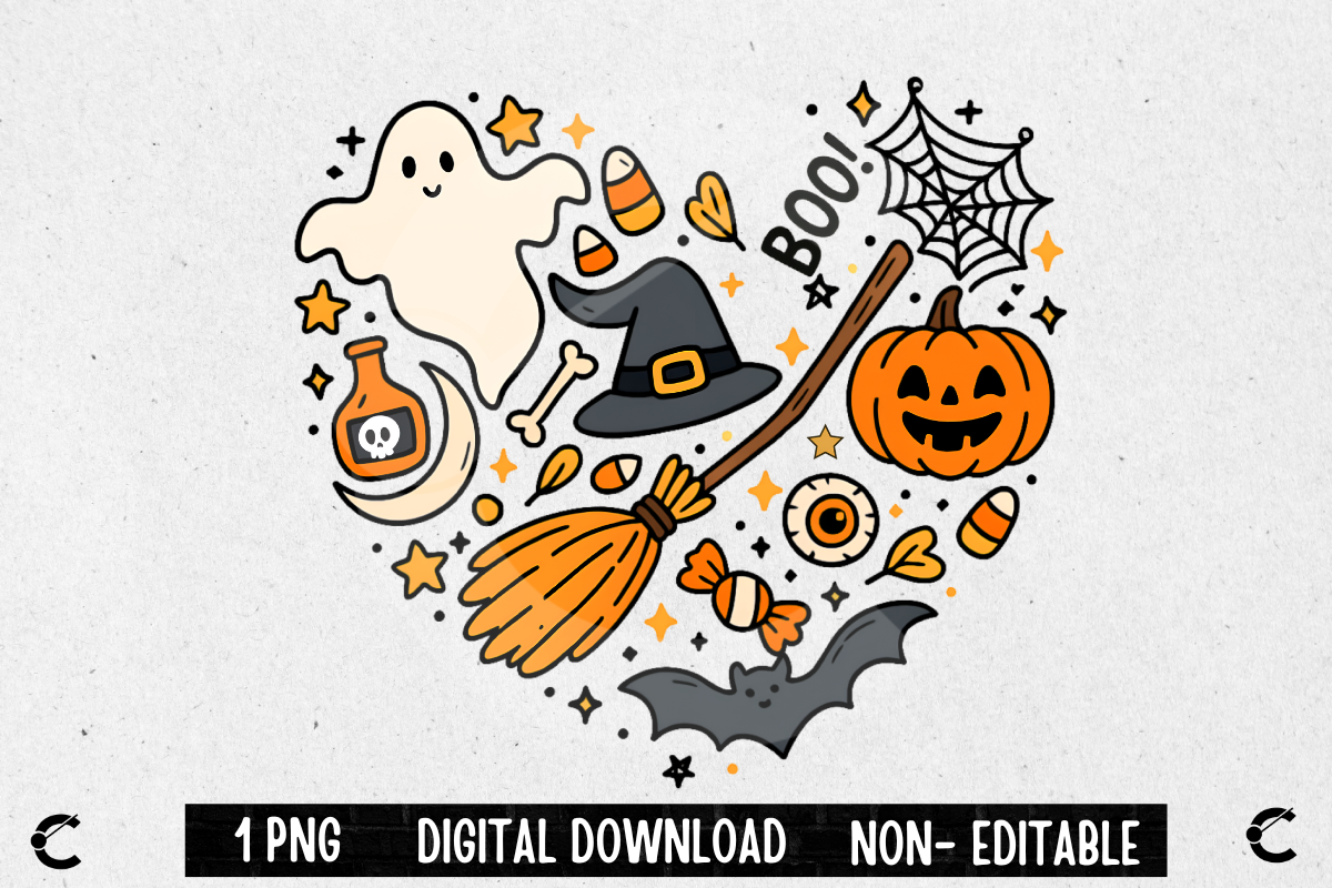 Halloween Doodles Heart Cute Halloween Graphic by Crimson Rain Digital ...