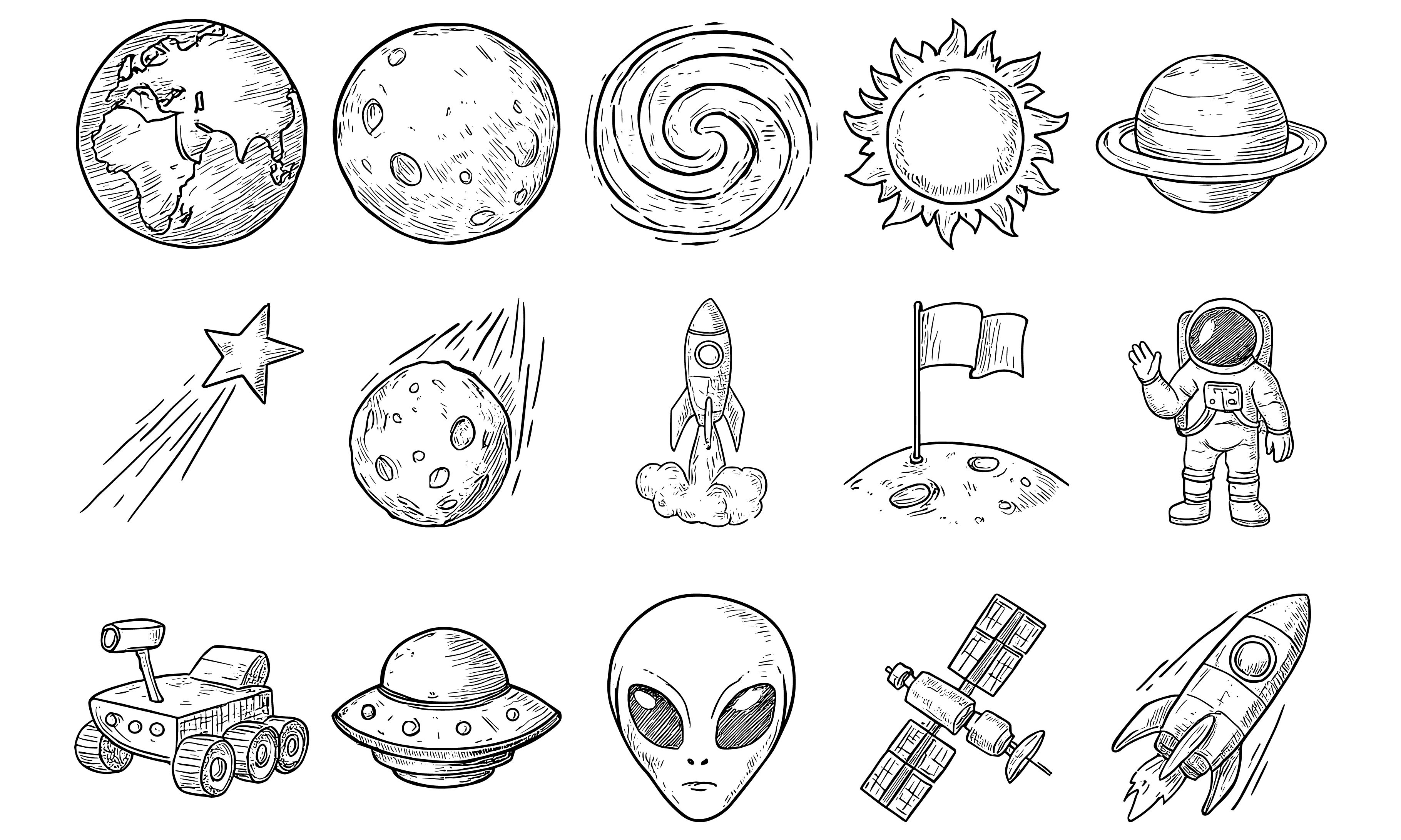Hand Drawn Space Exploration Icon Set