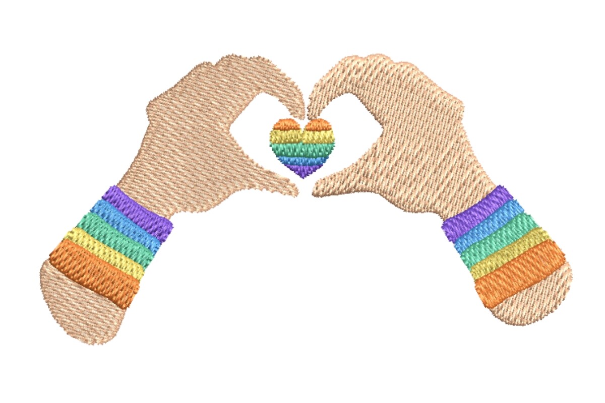 Hands Making Pride Heart Gesture Embroidery Design