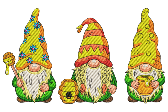 Honey Bee Gnome Trio Fairy Tales Embroidery Design By Stitchfy
