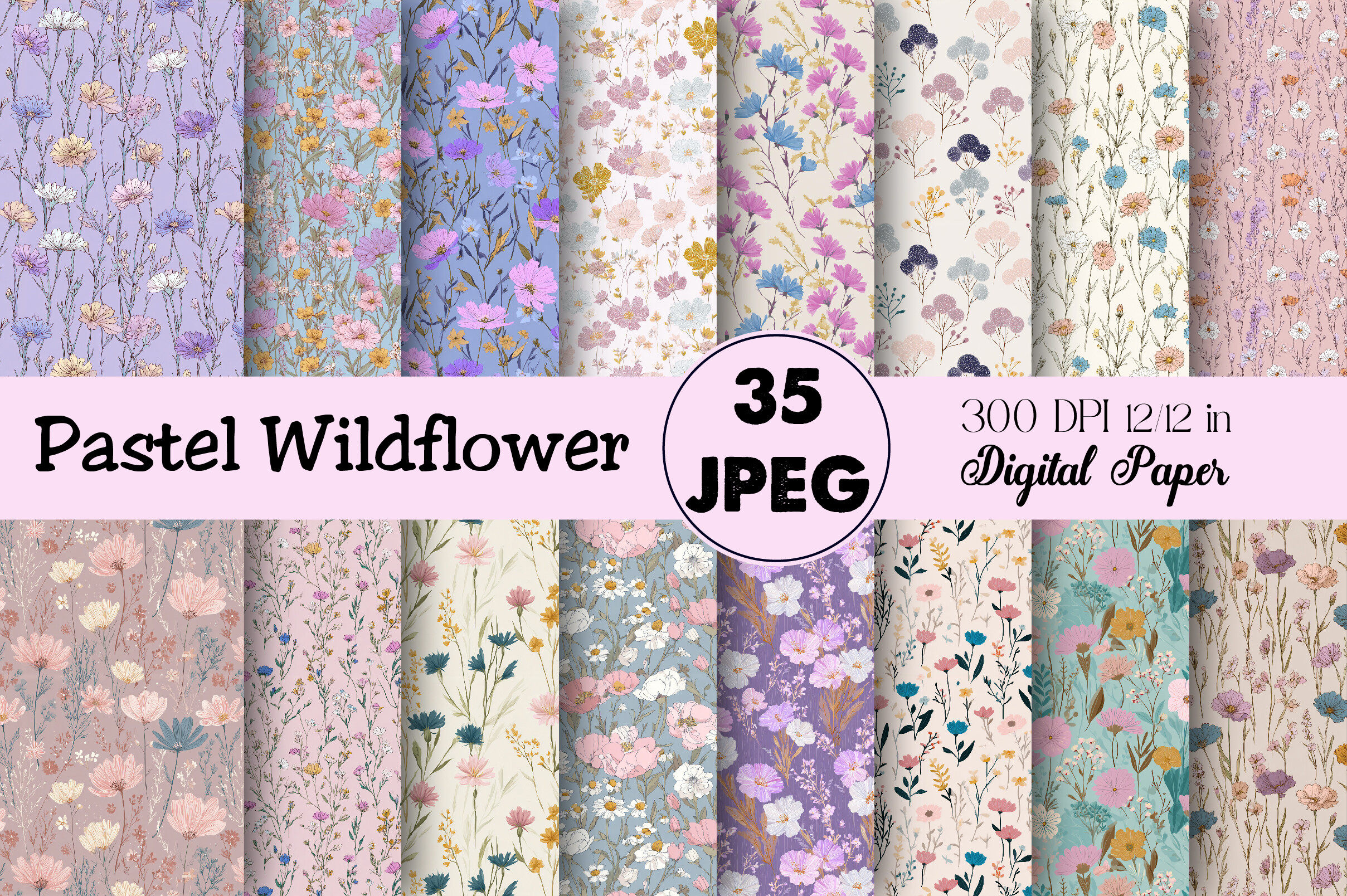 Pastel Wildflower Digital Paper Patterns Graphic by Daily.Designs ...