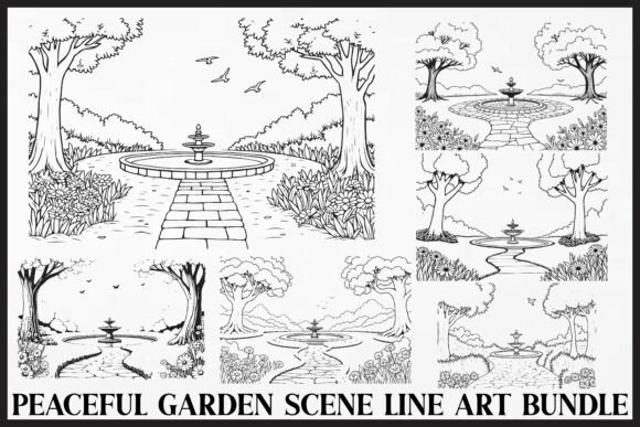Peaceful Garden Line Art Coloring Set