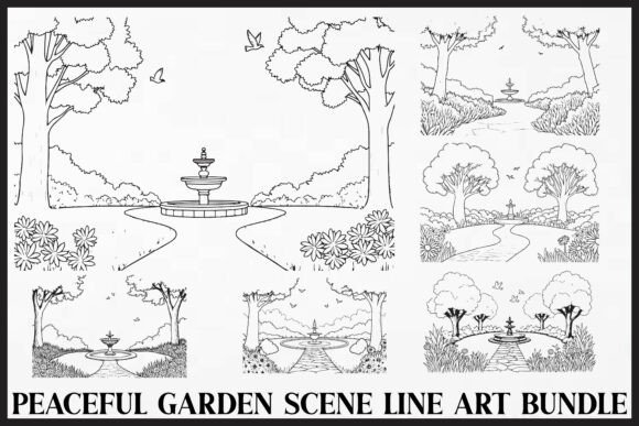 Peaceful Garden Line Art Coloring Set