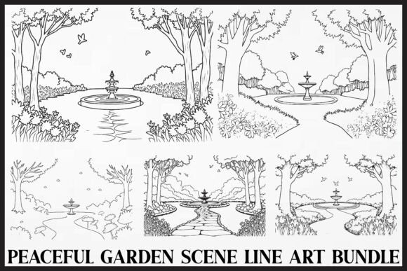 Peaceful Garden Line Art Coloring Set