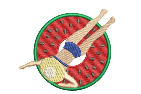 Person Swimming on Watermelon Floatie Embroidery Design
