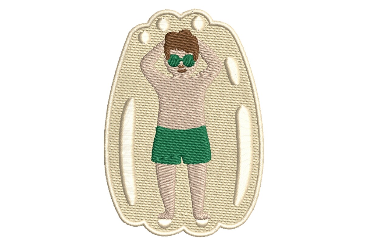 Sunbather on Yellow Pool Floatie with Sunglasses Embroidery Design