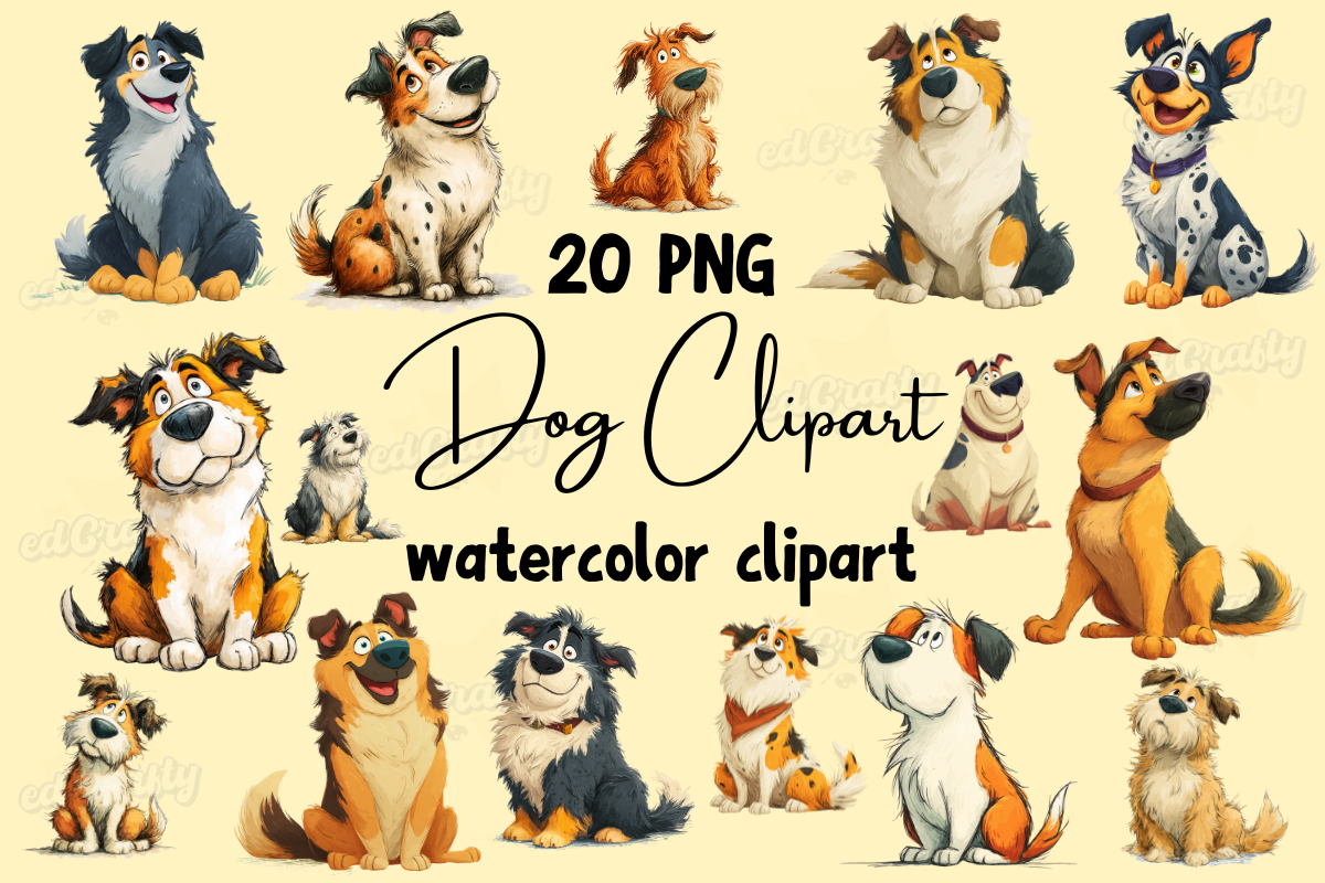 Watercolor Dog Clipart PNG Bundle Graphic by edCrafty · Creative Fabrica