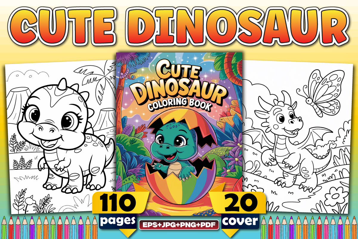 110 Cute Dinosaur Coloring Book for KDP Graphic by uniquedesign ...