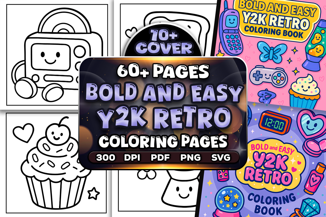 Bold Easy Y2K Retro Coloring Pages