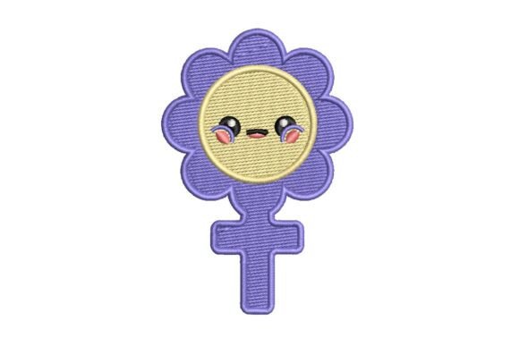 Cute Floral Female Symbol with Crying Face Embroidery Design
